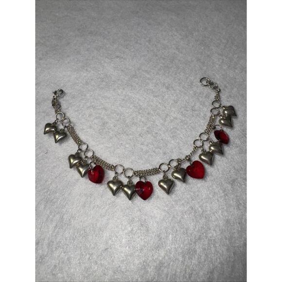 925 Sterling Silver Heart Chain Bracelet Made With SWAROVSKI  Red Crystal Hearts - Picture 8 of 12